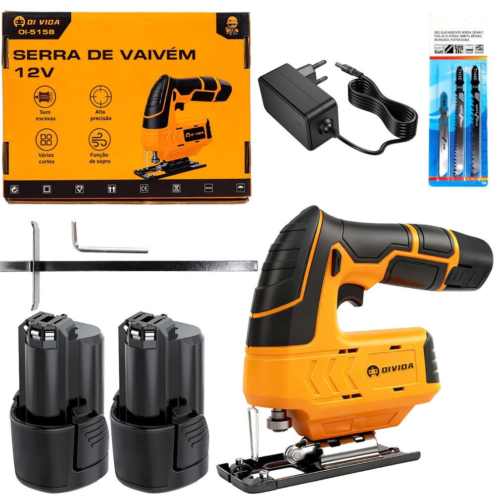 Serra Tico-Tico Sem Fio 12V Profissional + 2 Baterias Kit Completo 2200RPM Maleta e Lâminas - Corte Madeira Metal Alumínio - Imagem 8