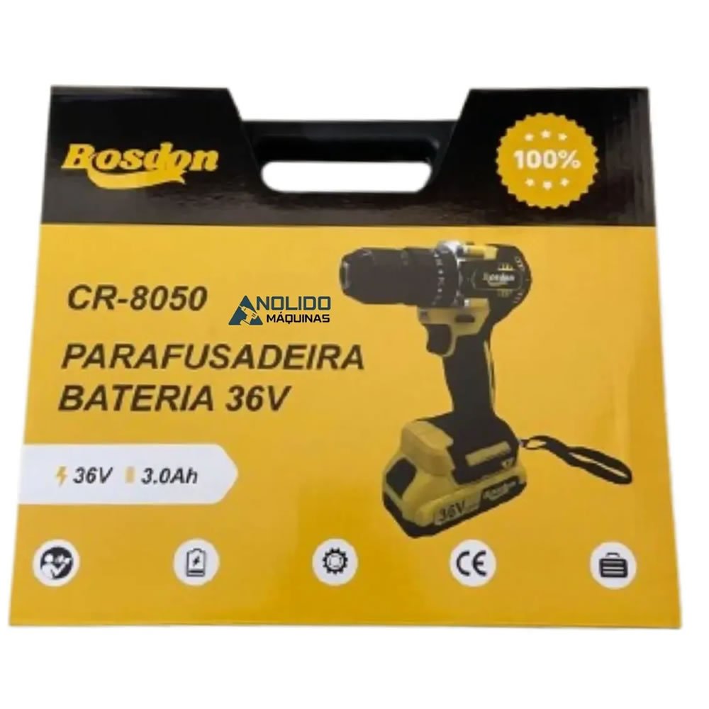 Parafusadeira E Furadeira De Impacto Sem Fio 36V Bosdon Motor Brushless Profissional + 2 Baterias E Maleta Kit Completo - Imagem 2